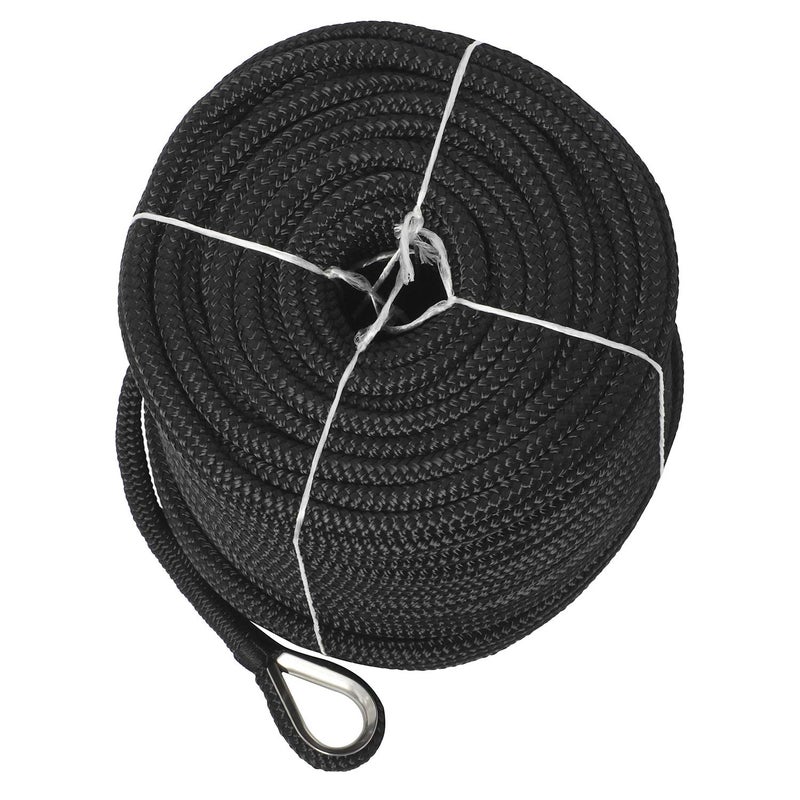 NovelBee 3/8" x 200' Double Braid Nylon Anchor Line with Stainless Steel Thimble (Black) - Image 2